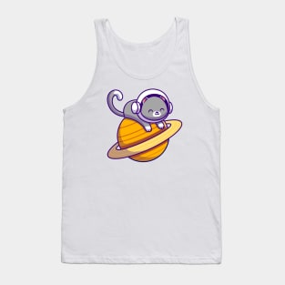 Cute Astronaut Cat Lying On Planet Tank Top